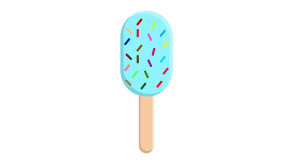 ice cream on a stick on a white background,  illustration. black and white turquoise ice cream, with candies on the glaze. sweet milk dessert for children and adults