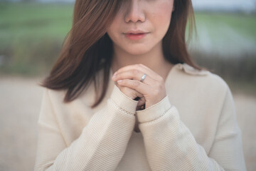 Christian life crisis prayer to god. Woman Pray for god blessing to wishing have a better life