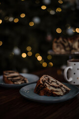 Awesome Christmas homemade breakfast consisting of homemade chocolate wreath with hot cocoa
