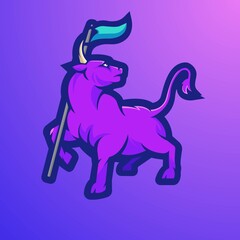 Bull mascot logo design vector with modern illustration concept style for badge, emblem and t shirt printing. Bull carrying a flag