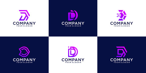 Set of abstract monogram letter d logo technology design template - obrazy, fototapety, plakaty