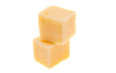 Aged cheese cubes isolated