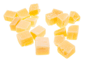 Aged cheese cubes isolated