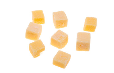 Aged cheese cubes isolated