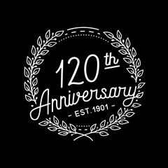 120 years anniversary celebrations design template. 120th logo. Vector and illustrations.