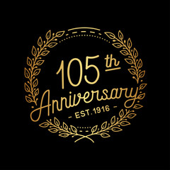 105 years anniversary celebrations design template. 105th logo. Vector and illustrations.