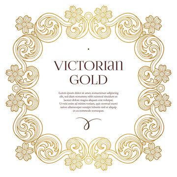 Vector square frame, border, decoration for design template. Luxury gold ornament in Victorian style.
