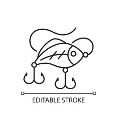 Lures linear icon. Wobbler bait. Fishing bait. Artificial Fishing Lure. Tournament for fisherman. Thin line customizable illustration. Contour symbol. Vector isolated outline drawing. Editable stroke
