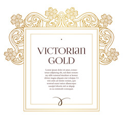 Vector square frame, border, decoration for design template. Luxury gold ornament in Victorian style.