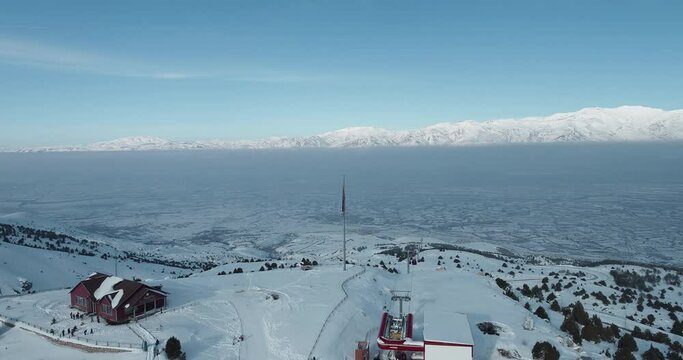 Aerial view of Ergan Ski Resort in Erzincan. 4K Footage in Turkey