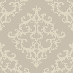 Seamless baroque style damask ornamental pattern. Hand drawn beige texture