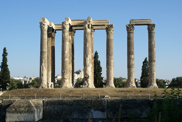 A view of the Temple of Zeus (Olympiaion) in Athens, Greece