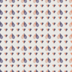 Seamless geometric pattern with hearts. Vector repeating texture in polka dot style in off-white, orange and purple colours. Elegant Valentine geometric tiled background great for prints.