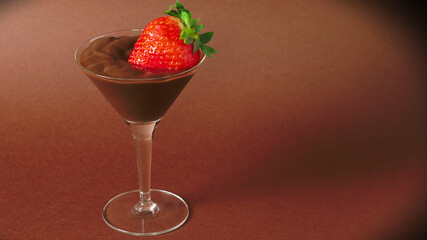 Fresas con chocolate en una copa de cóctel , foto minimalista 