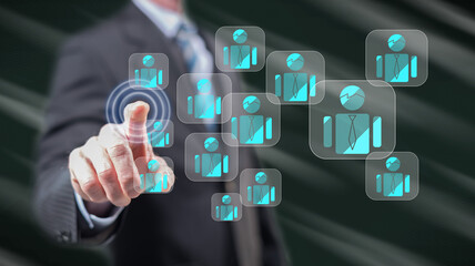 Man touching a business team concept