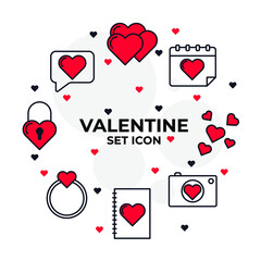 valentine's day icon set. happy, romantic, heart, love symbol pack vector illustration