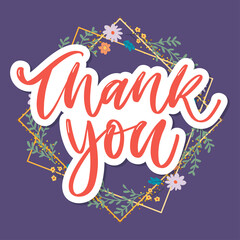 Cute Thank You Script Card Flowers Letter text