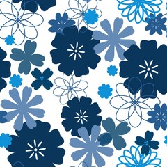 Obraz premium seamless pattern decorative blue flowers on white background, beautiful wallpaper, for textiles or paper for scrapbooking