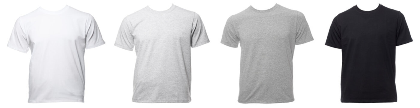 Shortsleeve cotton tshirt templates of various shades isolated on white isolated