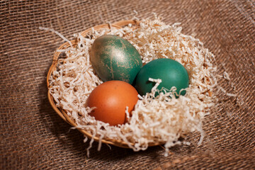 easter eggs in a wooden box