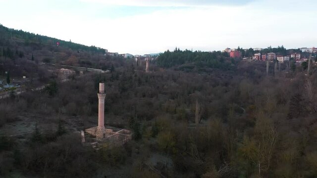 Aerial view of Osmangazi Mosque in Bilecik. 4K Footage in Turkey