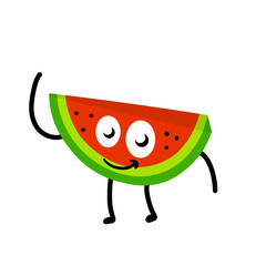 Watermelon. Funny character. The summer food. Mascot in hands and feet. Flat caroon isolated on white