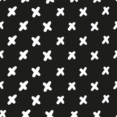 Doodle cross elements vector cropped seamless pattern with blackbackground.