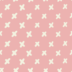 Doodle cross elements vector cropped seamless pattern with pink background.