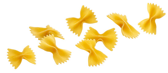 Falling farfalle pasta isolated on white background