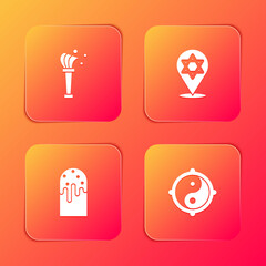 Set Aspergillum, Star of David, Easter cake and Yin Yang icon. Vector.