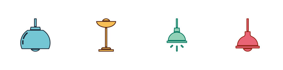 Set Chandelier, Floor lamp, and Lamp hanging icon. Vector.