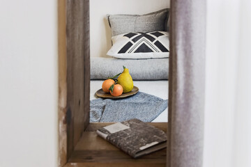 simple interior in bedroom with fruit decoration 