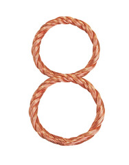 Number 8 made of copper wire  isolated on white background