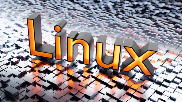 A 3D-Illustration of the word Linux on metallic cubes