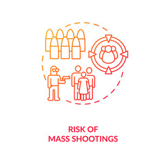 Risk of mass shooting red gradient concept icon. Terrorist with firearm. Life threat. Public assault. Gun violence idea thin line illustration. Vector isolated outline RGB color drawing