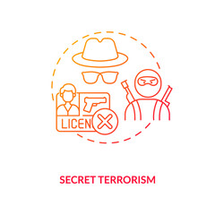 Secret terrorism red gradient concept icon. Crime with firearm. Danger of attack. Criminal assault. Gun control idea thin line illustration. Vector isolated outline RGB color drawing
