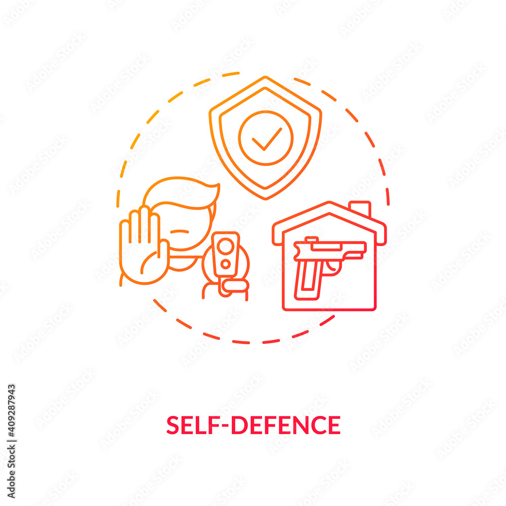 Wall mural Self defense red gradient concept icon. Civilian with weapon for safety. Firearm to protect private property. Gun control idea thin line illustration. Vector isolated outline RGB color drawing