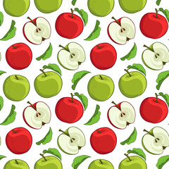Red and green apples. Seamless vector pattern.