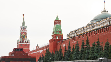 Fototapeta na wymiar Moscow. The Red Square. a fragment of the Kremlin wall with the Lenin mausoleum.