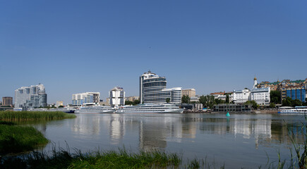 Naklejka premium Ships on the Don river, view from the left bank