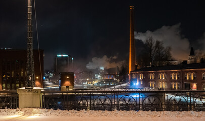 Naklejka premium The city of Tampere during the cold night 