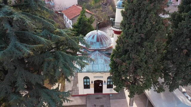 Aerial view of Orhan Gazi Mosque in Bilecik. 4K Footage in Turkey