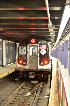 Chambers Street - World Trade, Train On Subway Station New York City. USA