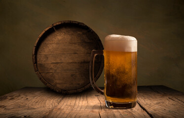 background of barrel and worn old table of wood