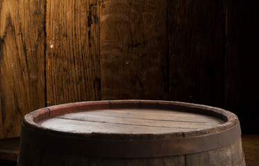 background of barrel and worn old table of wood