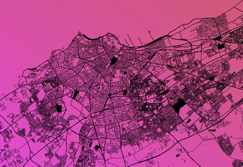 Casablanca, Grand Casablanca, Morocco (MAR) - Urban vector megacity map with parks, rail and roads, highways, minimalist town plan design poster, city center, downtown, transit network