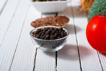 mediterranean food ingredients on white wooden