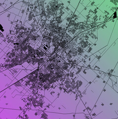 Faisalabad, Punjab, Pakistan (PAK) - Urban vector megacity map with parks, rail and roads, highways, minimalist town plan design poster, city center, downtown, transit network, gradient blueprint