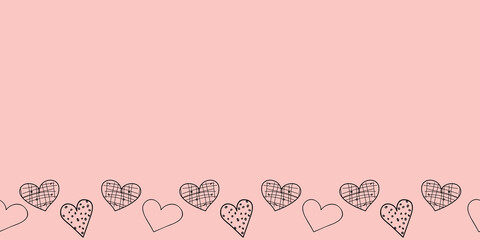 Heart border Vector seamless pattern with Valentines day hearts on pink surface pattern design