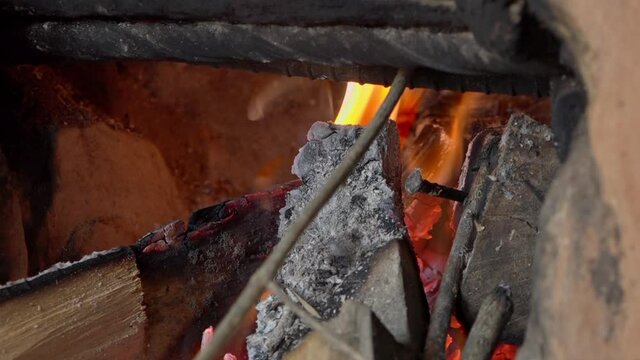 Close-up of burning firewood, Banepa, Bagmati Province, Nepal